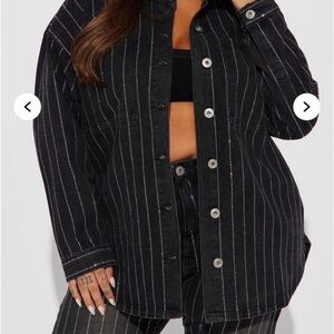 Black Pinstripe Button-Up Jacket